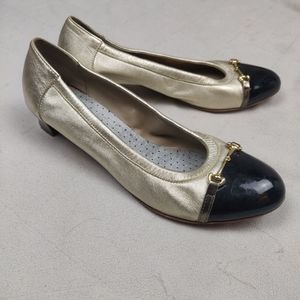 AGL Champagne Metallic Black Cap Toe Ballet Style Heels Size 42 (US 12)